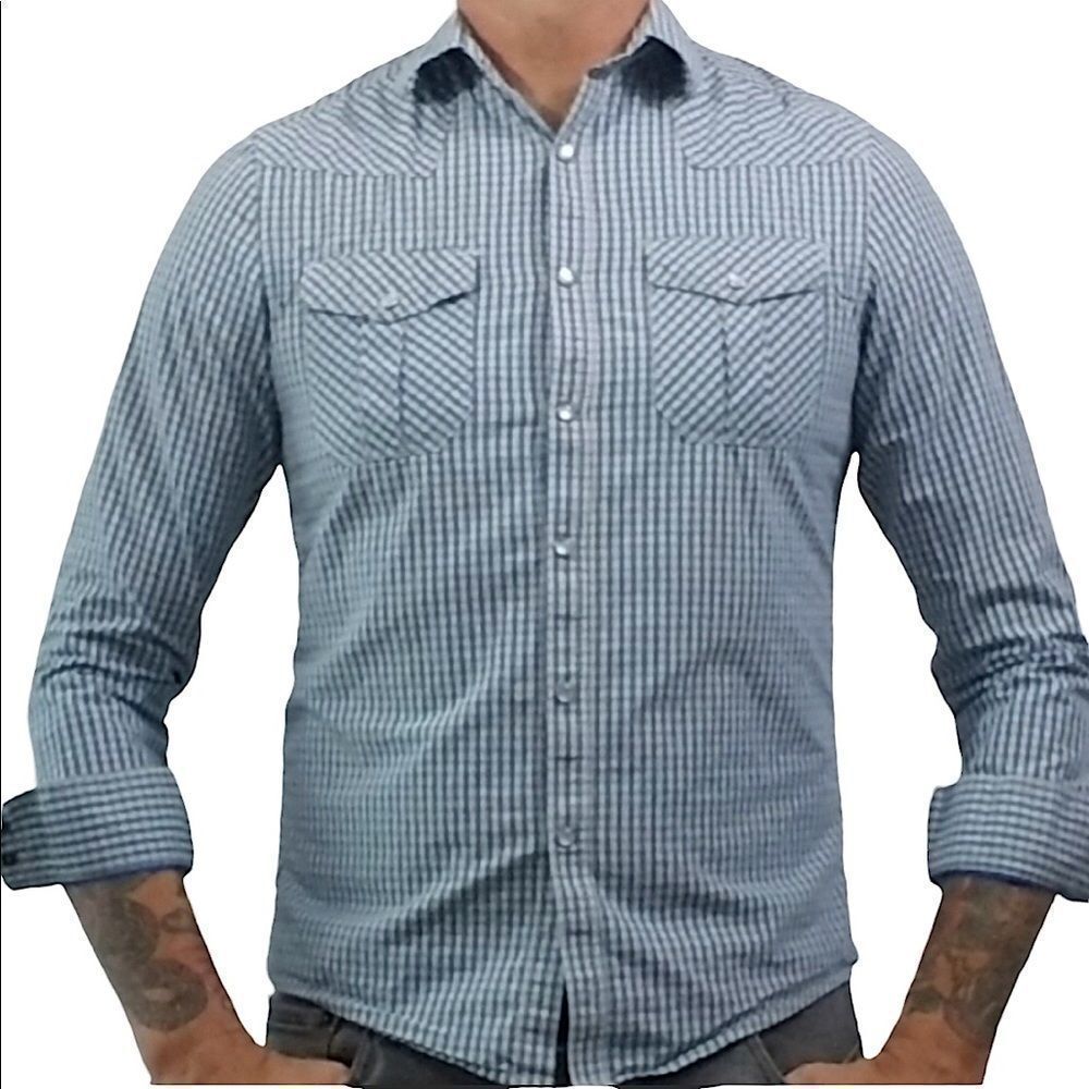 Kenneth Cole Reaction Plaid Western Shirt sz S